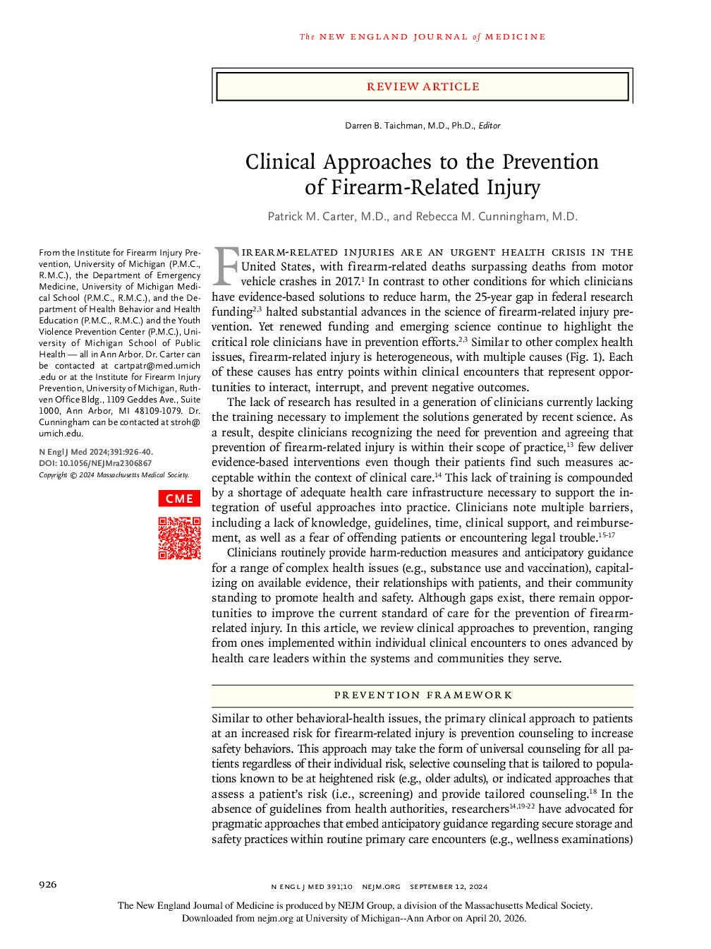 Clinical Approaches to the Prevention of Firearm-Related Injury