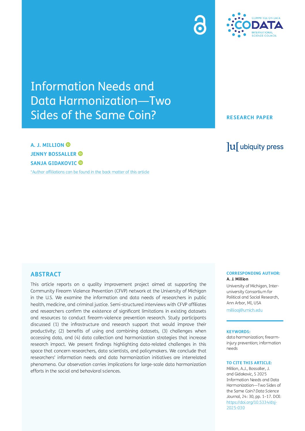 Information Needs and Data Harmonization—Two Sides of the Same Coin?