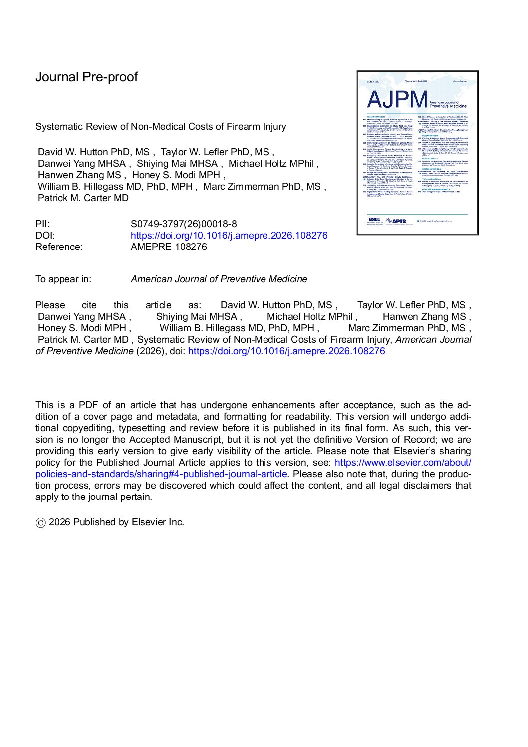Systematic Review of Non-Medical Costs of Firearm Injury