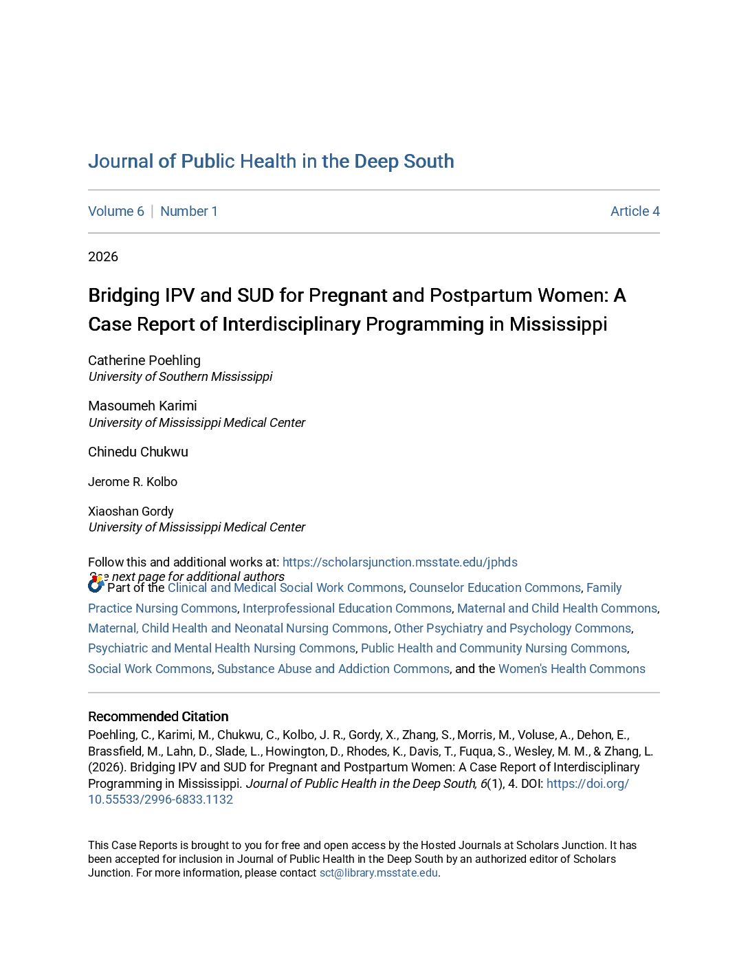Bridging IPV and SUD for Pregnant and Postpartum Women: A Case Report of Interdisciplinary Programming in Mississippi