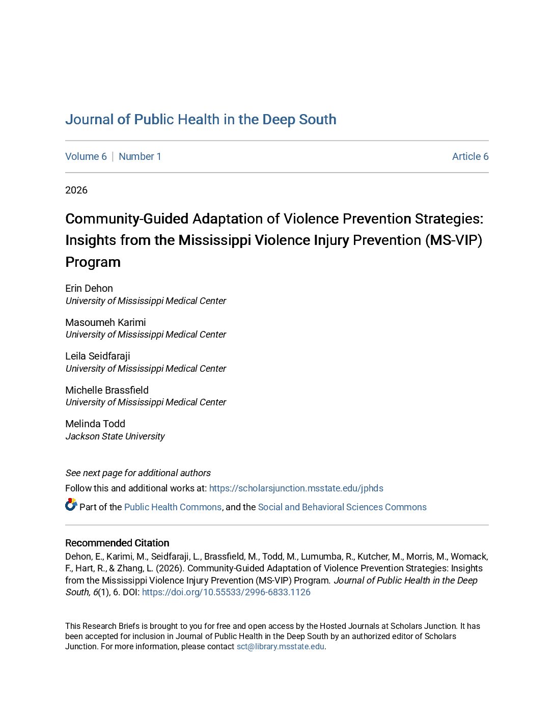 Community-Guided Adaptation of Violence Prevention Strategies: Insights from the Mississippi Violence Injury Prevention (MS-VIP) Program