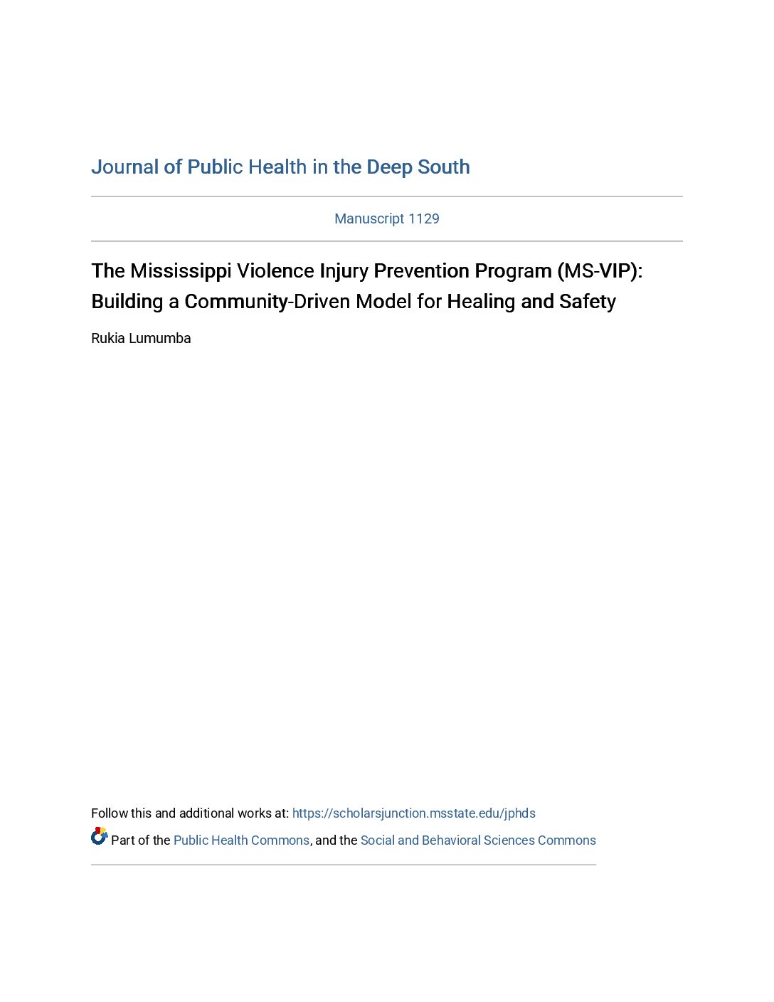 The Mississippi Violence Injury Prevention Program (MS-VIP): Building a Community-Driven Model for Healing and Safety