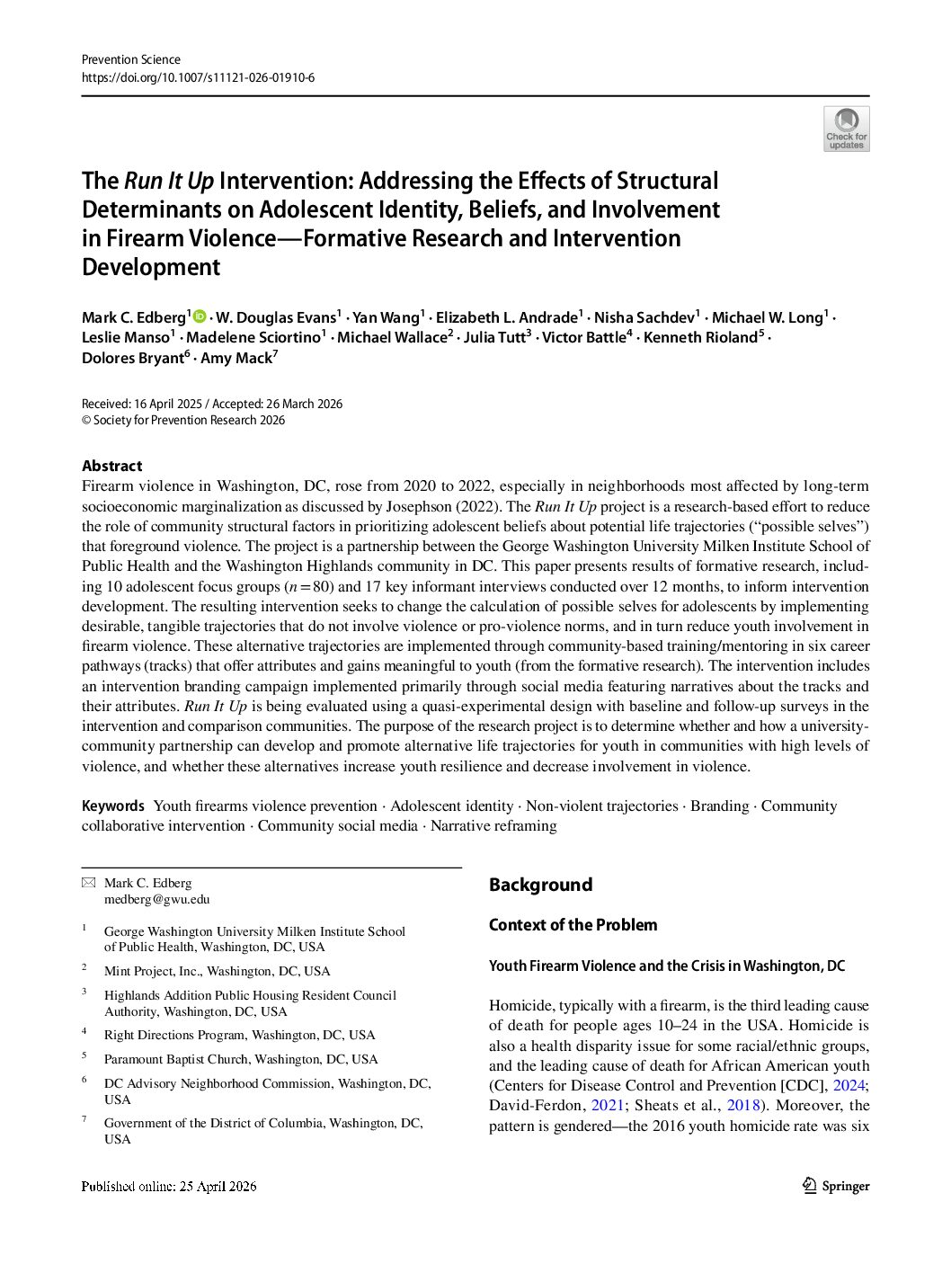 The Run It Up Intervention: Addressing the Effects of Structural Determinants on Adolescent Identity, Beliefs, and Involvement in Firearm Violence—Formative Research and Intervention Development